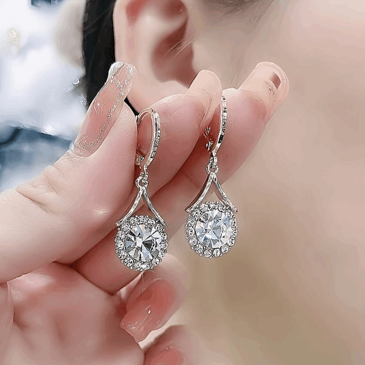 French-Inspired Cubic Zirconia Drop Earrings For Women (B086)