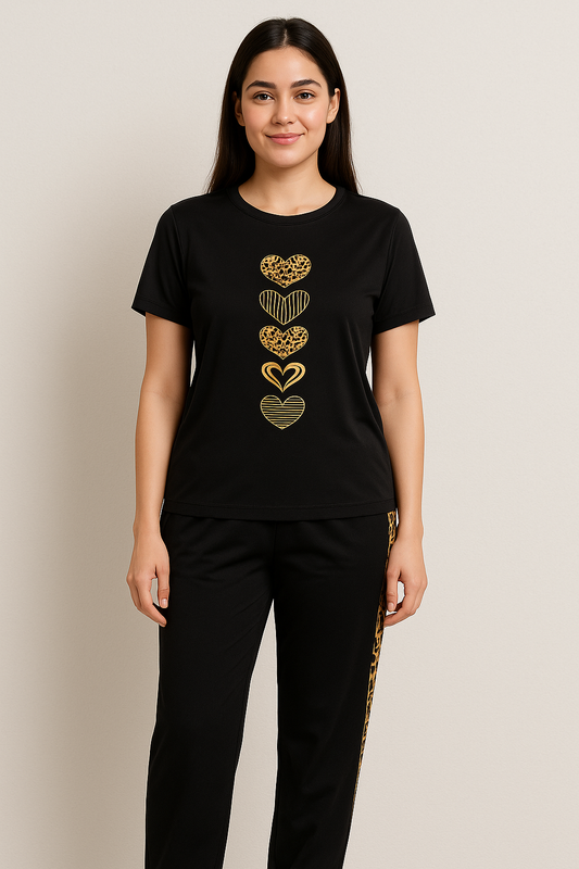 Sangenoor TS004- Women's short sleeves Tshirt and Black full Trouser-Soft micro fiber for Summer/Winter