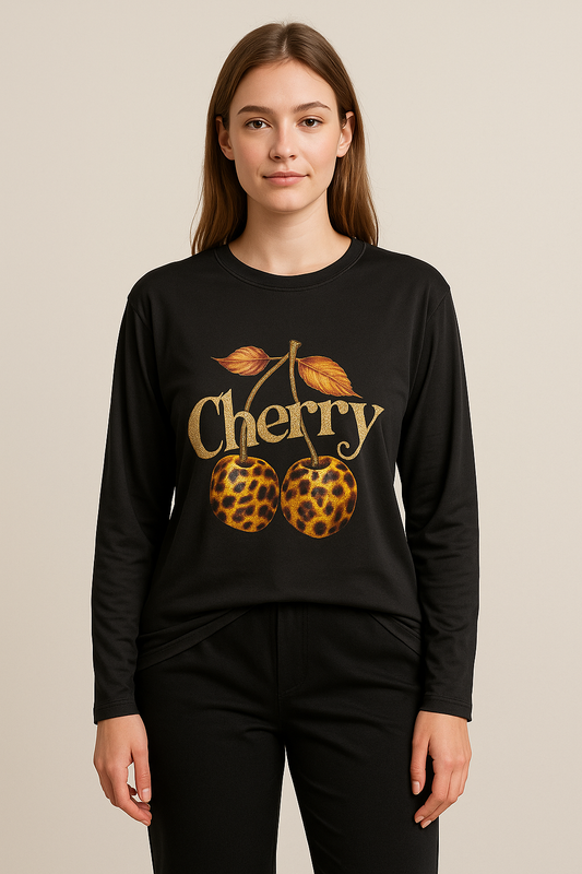 Single Long sleeves Tshirt-Cherry elegant design-Microfiber knit for all season
