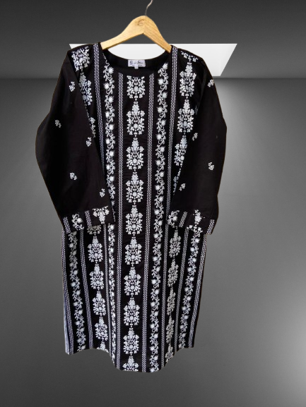 2Pc Black Embroidery Stylish Suit