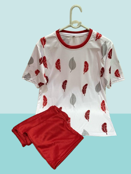 Sangenoor TS019- Women's Long sleeves Tshirt and Red full Trouser-Soft micro fiber for Summer/Winter