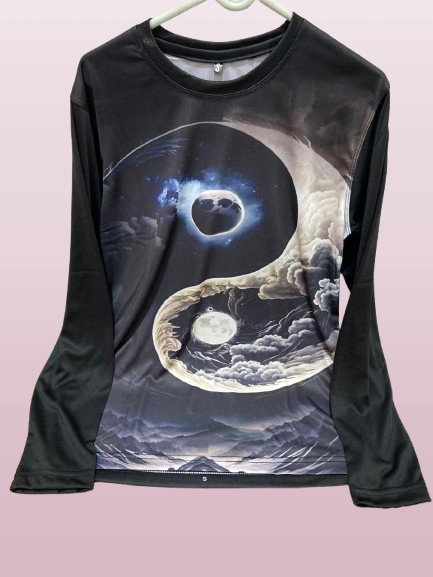 Single Night Moon elegant design Sublimation-Tshirt-Summer Causal-Round Neck-Micro fiber knit