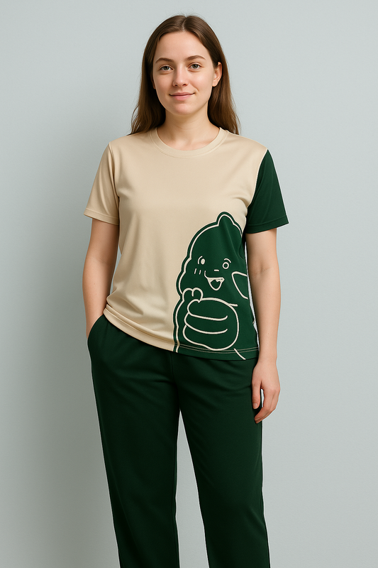 Sangenoor TS001- Women's short sleeves Tshirt and Green full Trouser-Soft micro fiber for Summer/Winter