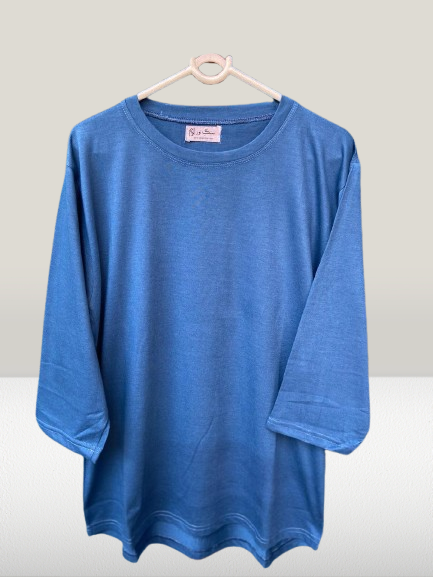 CJ-007 Cotton-Jersey-Blue Women's Tshirt-Causal wear-Quarter sleeves