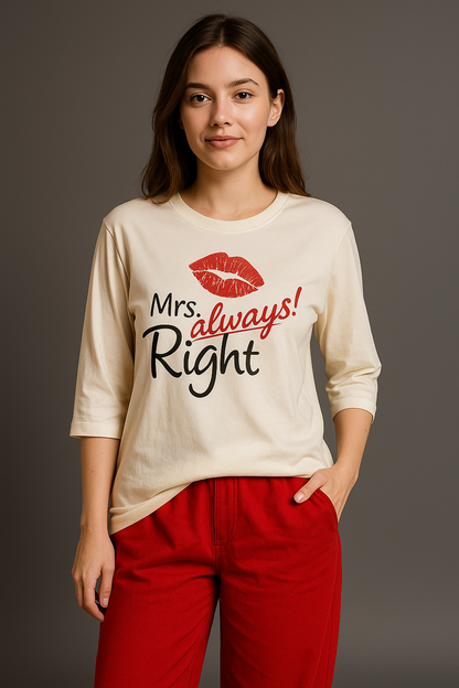 CJ-010 Cotton-Jersey Off White Women's Tshirt-Causal wear-Quarter sleeves