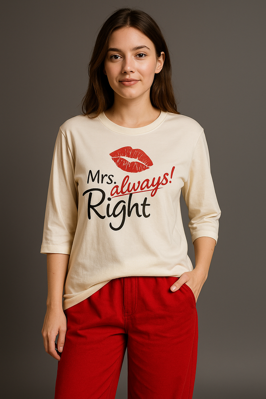 CJ-010 Cotton-Jersey Off White Women's Tshirt-Causal wear-Quarter sleeves