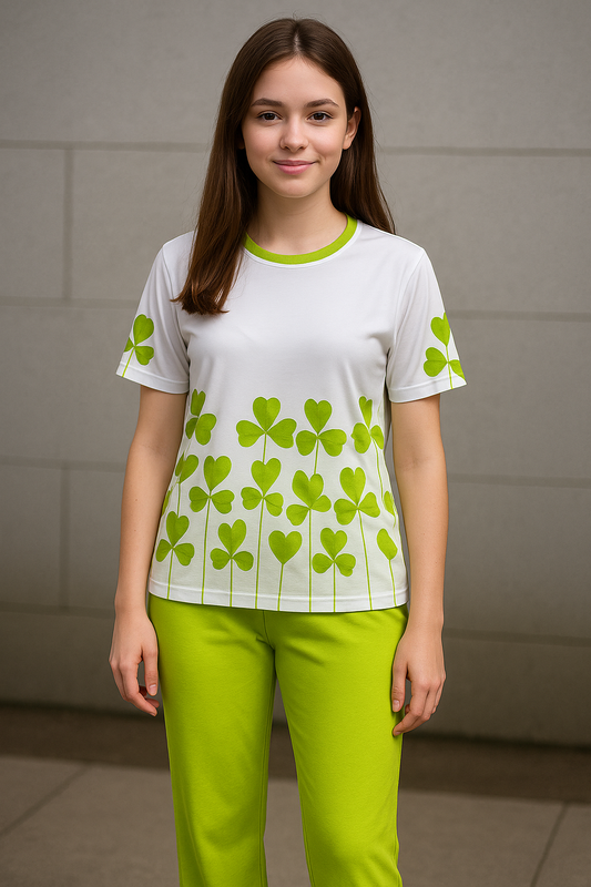 Sangenoor TS023- Women's Elegant Parrot green Trouser and Tshirt-All Season-