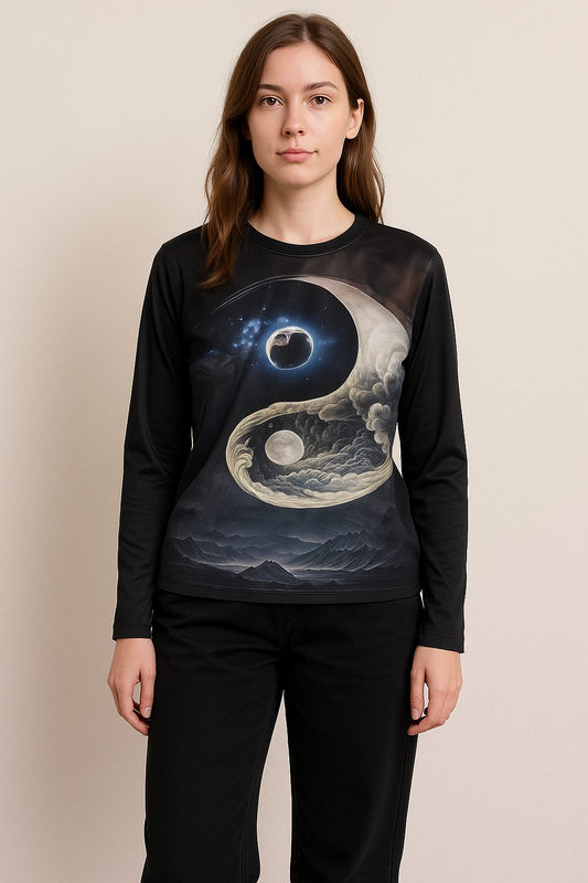 Single Night Moon elegant design Sublimation-Tshirt-Summer Causal-Round Neck-Micro fiber knit