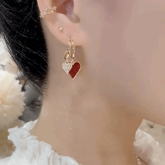 Heart-Shaped Zirconia Drop Earrings – Stylish Alloy Jewelry for Women (B082)