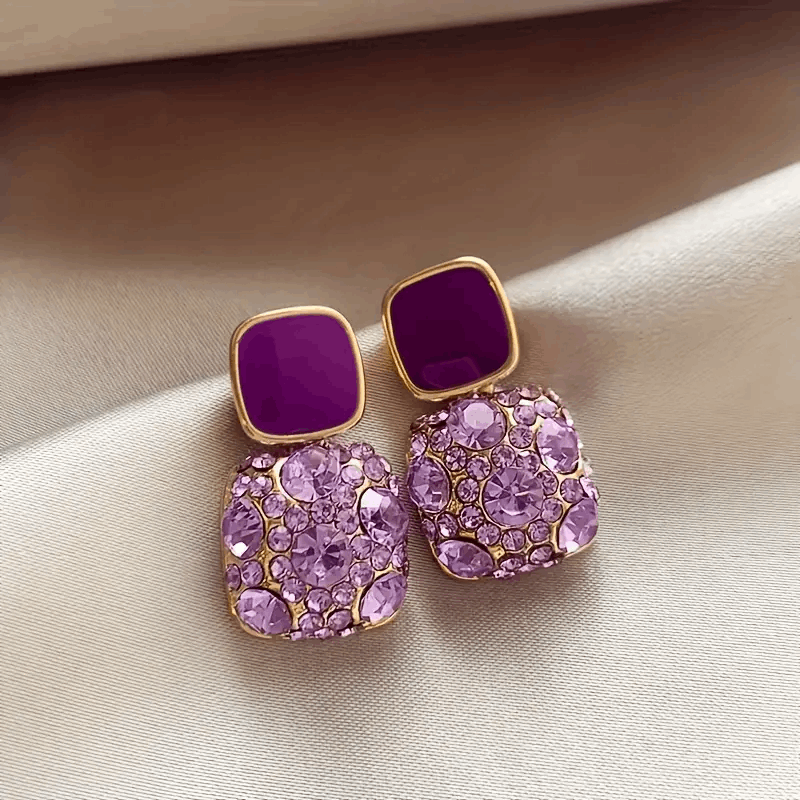 1 Pair Vintage Elegant Purple Rhinestone Earrings For Women (B077)