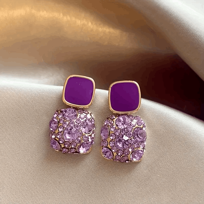 1 Pair Vintage Elegant Purple Rhinestone Earrings For Women (B077)