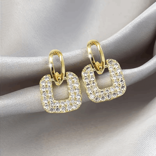 Hollow Square Rhinestone Stud Earrings – Elegant Korean Style for Daily Wear (B065)